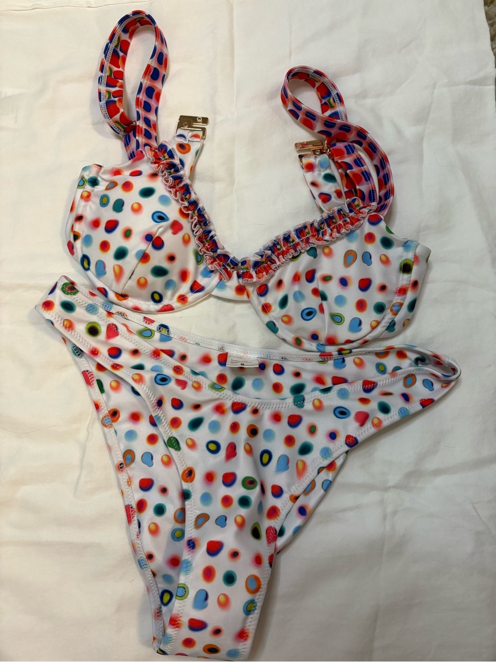 Multicolor Polka Dot Bikini Set - White Base